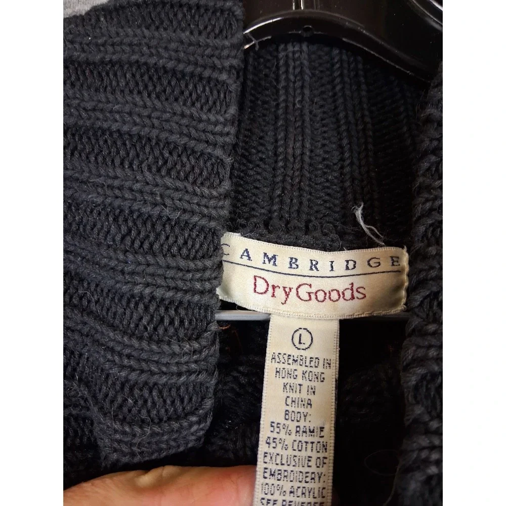 Cambridge Womens Sweater Large Black Grape Vine Embroidered Turtleneck VTG‎
